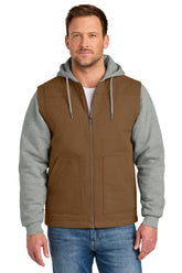 CornerStone® Duck Fleece Full-Zip Hooded Jacket - Duck Brown/ Heather Grey - XS